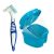 BLLREMIPSUR Denture Box Case with Brush, Travel Portable False Teeth Cup with Strainer, Denture Bath Container for Complete Cleaning Care (Blue)