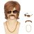 Miss U Hair Men’s Brown 70s Party Wigs Mullet Wig Halloween Wig with 70s Accessories Necklace Glasses Mustache