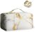 IMPCOKRU Cosmetic Travel Bag for Women,Large Capacity Make Up Bag With Compartments and Handle,Makeup Bag Opens Flat Waterproof Toiletry Bag Women White Marble(10 x 5 x 5 In)