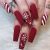 Christmas Fake Nails Long Coffin Press on Nails Snowflake with White Line Design Red False Nails Matte Acrylic Full Cover on Nails Artificial Nails for Women and Girls Manicure Decorations 24Pcs