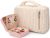 LOIDOU Christmas Gift for Girls Women, Travel Makeup Bag Jewelry Case Set, Portable Corduroy Cosmetic Pouch Jewelry Box Organizer Travel Essential for Women Girls(2Pcs PU Beige)