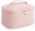 HBlife Travel Makeup Bag Portable Cute Leather Cosmetic Bag Large Make Up Bag Makeup Case Organizer Toiletry Bag for Women Girls with Handle and Removable Divider (Pink)