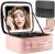 Extrei Gent Makeup Travel Train Case with Mirror LED Light 3 Adjustable Brightness Cosmetic Bag Portable Storage Adjustable Partition Waterproof Makeup Brushes Makeup Jewelry Gift for Women