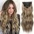 NAYOO Clip in Hair Extensions for Women 20 Inch Long Wavy Curly Medium Brown Ash Blonde Hair Extension Full Head Synthetic Hair Extension Hairpieces (6PCS, Medium Brown Ash Blonde)
