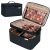 NISHEL Double Layer Travel Makeup Bag Women, Large Cosmetic Case, Organizer for Travel-Size Accessories Bottles, Brushes, Conditioner, and Skin Care Products, Black