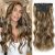 ALXNAN Hair Extensions, 4PCS Highlight Clip in Hair Extensions, 20 Inches Mixed Brown & Blonde Long Wavy Natural Soft Synthetic Hairpieces for Women