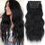 KooKaStyle Clip in Synthetic Hair Extensions Long Wavy 4PCS Thick Hairpieces Black Fiber Double Weft Natural Hair Extensions 20 Inch for Women