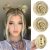 Brikabia Space Buns Hair Piece, 2PCS Mini Claw Clip in Messy Bun & Cat Ears Fake Hair Bun Extensions Wig Accessory Updo Hairpieces for Women Girls, 3.5″ Wavy, Golden with Blonde Highlights