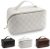 Bomvabe Makeup Bag for Large Capacity Women Travel Cosmetic Bag, PU Leather Waterproof Cosmetic Travel Cases,Women Portable Cosmetic Bags with Handle and Divider，Checkered Makeup Organizer Bag（White）