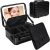 Kalolary Travel Makeup Train Cases,Makeup Bag with 3 Color Lighted Mirror Cosmetic Case Organizer Bag with Adjustable Dividers & Shoulder Strap 3 Layer Portable Makeup Storage Box for Women,Black