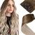 LaaVoo Clip in Hair Extensions Real Human Hair Ombre Light Brown to Ash Blonde Mix Platinum Blonde Balayage Hair Extensions Clip ins Ombre Human Hair Clip in Extensions For Women 16 Inch 5Pcs/80g