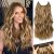 MORICA Invisible Wire Hair Extensions – 20 Inch Brown Mixed Blonde Long Wavy Synthetic Hairpiece with Transparent Wire Adjustable Size, 4 Secure Clips for Women