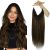 Sunny Wire Hair Extensions Human Hair Brown Ombre Real Hair Extensions With Transparent Lines Hidden Wire Hair Extensions Real Human Hair Dark Brown to Chestnut Brown Mix Brown 16Inch 80G