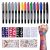 SUSIKEKI Temporary Tattoo Markers for Skin, 15 Colors Tattoo Pen + 50 Paint Stencils + 43 Tattoos Stickers, Glitter & Matte & Neon Glow Body Marker Set, Removable Fake Tattoos Kit for Teens and Adult